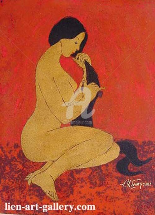 Peinture intitulée "After bathing Nude…" par Pham Chinh Trung, Œuvre d'art originale,