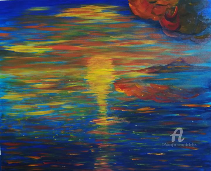 Painting titled "Coucher de soleil N…" by Marie Phebidias, Original Artwork, Acrylic Mounted on Wood Stretcher frame