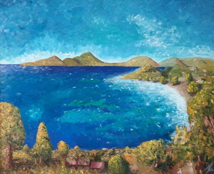 Painting titled "Madinina" by Marie Phebidias, Original Artwork, Oil Mounted on Wood Stretcher frame