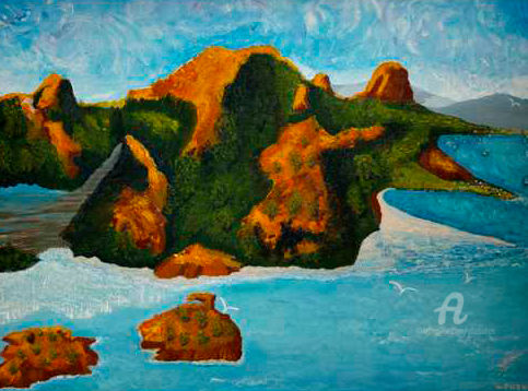 Pittura intitolato "Reflets sur la Mont…" da Marie Phebidias, Opera d'arte originale, Olio