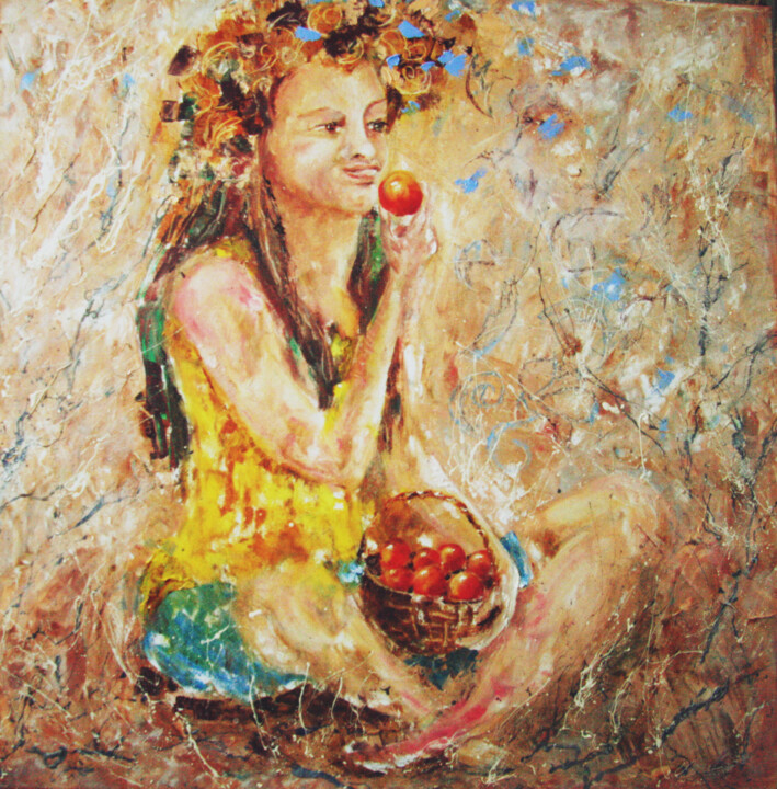 Peinture intitulée "Apple mood of goodn…" par Tatyana Pchelnikova, Œuvre d'art originale, Huile Monté sur Châssis en bois