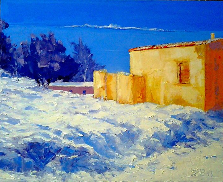 Painting titled "Mas-en-hiver" by Ridha Boukhatem, Original Artwork, Oil