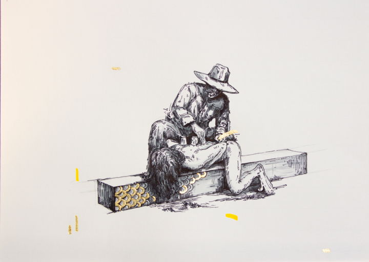 Peinture intitulée "Hunting as a metaph…" par Phi Long Le, Œuvre d'art originale, Encre