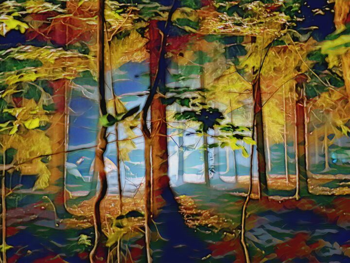 Arte digitale intitolato "Forest At Midnight" da Phil 'Philosofree' Cheney, Opera d'arte originale, Fotomontaggio