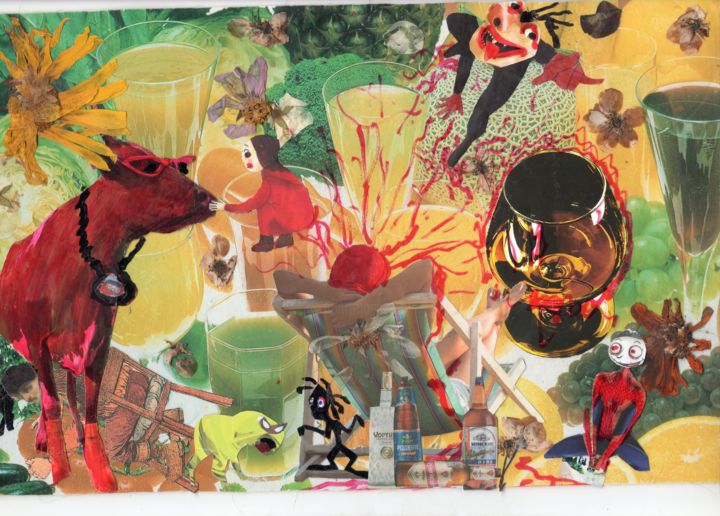 Collages intitolato "One more red nightm…" da Phil Colisov, Opera d'arte originale, Collages