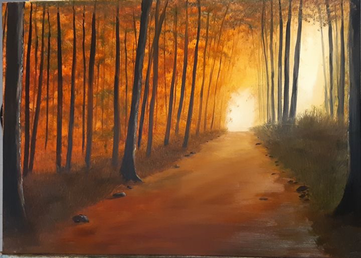 Painting titled "Foret automne" by Ksd, Original Artwork, Oil