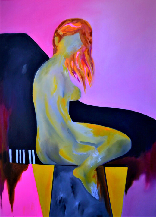 Pittura intitolato "la mujer y el piano" da Phil-Juan Masure, Opera d'arte originale, Olio