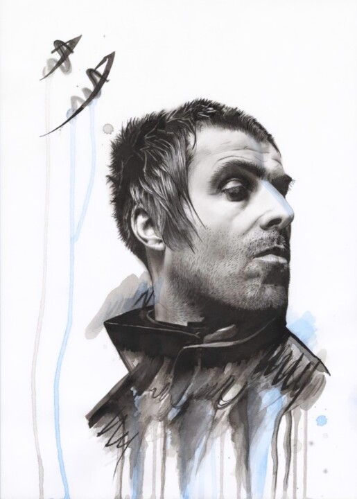 Painting titled "Liam Gallagher" by Phil Smith, Original Artwork, Ink