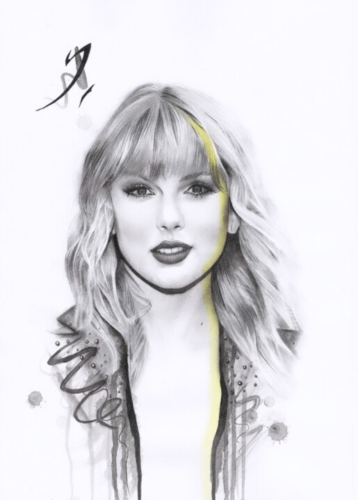 Painting titled "Taylor Swift" by Phil Smith, Original Artwork, Ink