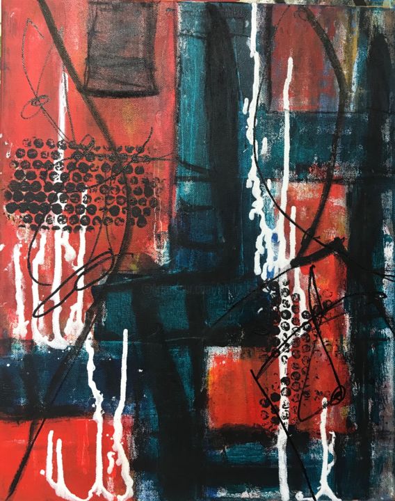 Schilderij getiteld "The crimson city" door Phil Zen, Origineel Kunstwerk, Acryl