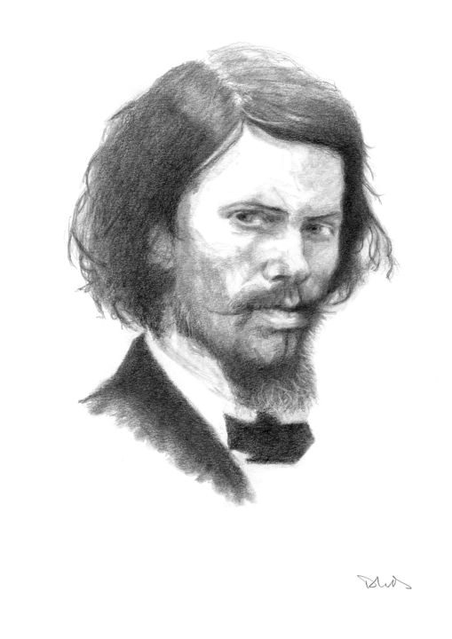 Dessin intitulée "Fiodor Dostoïevski" par Philip Dietrich, Œuvre d'art originale, Graphite