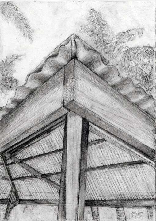 Drawing titled "Plage pavillon - dé…" by Philipp Pahin, Original Artwork, Graphite