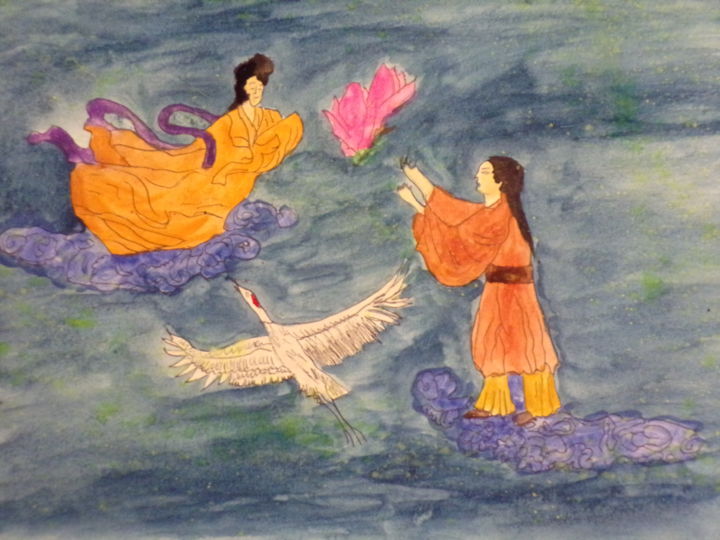 Peinture intitulée "La Tisserande et le…" par Philippe Reclus, Œuvre d'art originale, Aquarelle