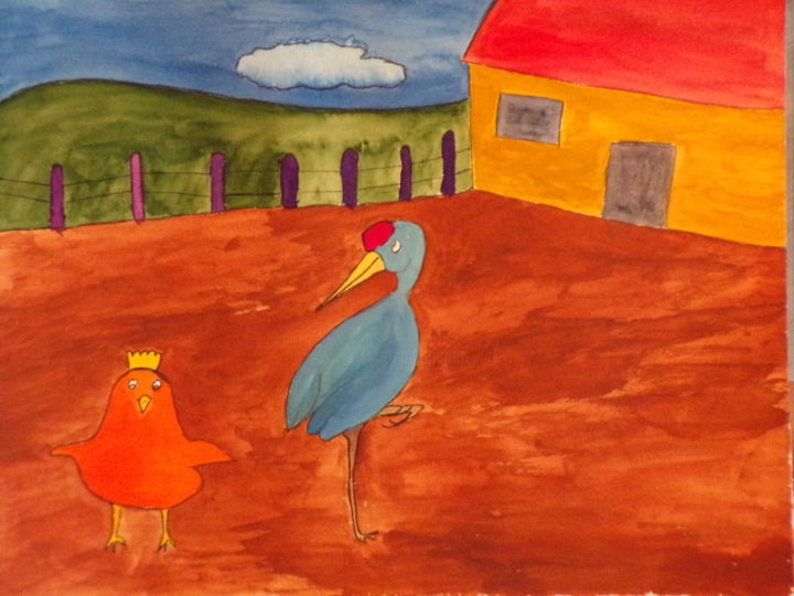 Peinture intitulée "Pourquoi les poules…" par Philippe Reclus, Œuvre d'art originale, Aquarelle