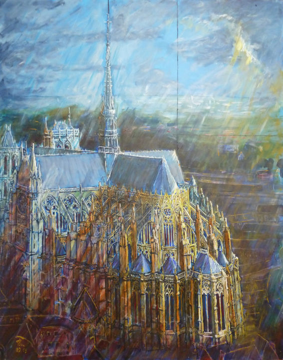 Pintura titulada "La cathédrale  vue…" por Philippe Lasselin, Obra de arte original, Acrílico