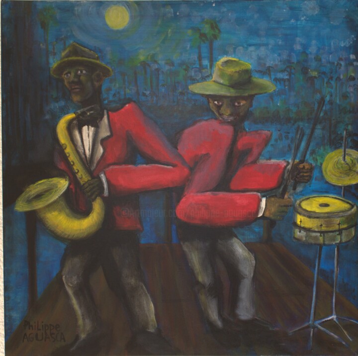 Painting titled "Jazz" by Philippe Aguasca, Original Artwork, Acrylic Mounted on Wood Stretcher frame