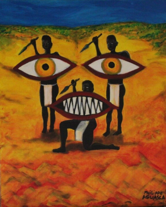 Painting titled "technique africaine…" by Philippe Aguasca, Original Artwork, Acrylic Mounted on Wood Stretcher frame