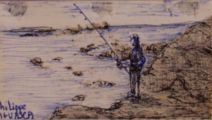 Dibujo titulada "pêcheur au coup du…" por Philippe Aguasca, Obra de arte original, Bolígrafo