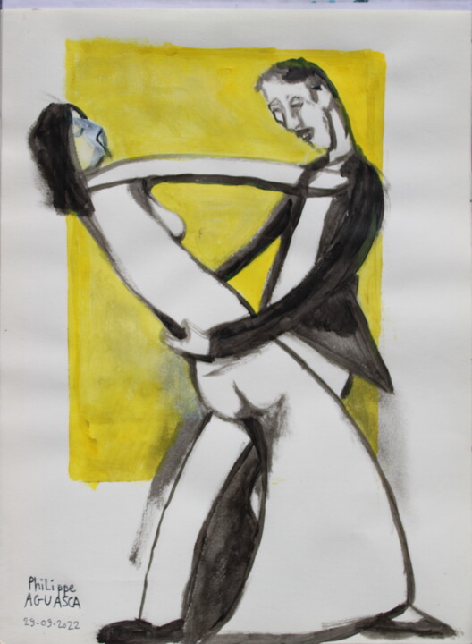 Painting titled "Couple qui danse" by Philippe Aguasca, Original Artwork, Acrylic