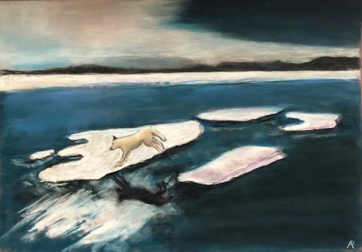 Dessin intitulée "Loup dans le grand…" par Philippe Allier, Œuvre d'art originale, Pastel