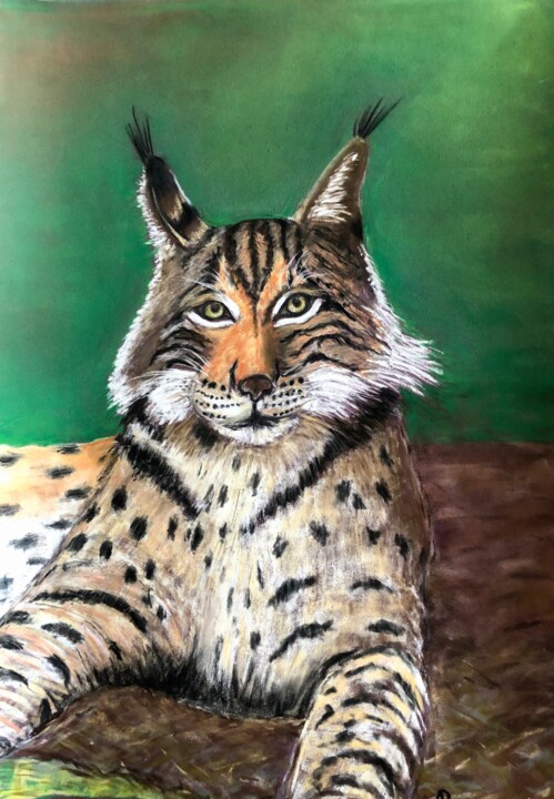 Dessin intitulée "Lynx au repos." par Philippe Allier, Œuvre d'art originale, Pastel