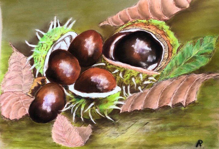 Dessin intitulée "Les marrons." par Philippe Allier, Œuvre d'art originale, Pastel