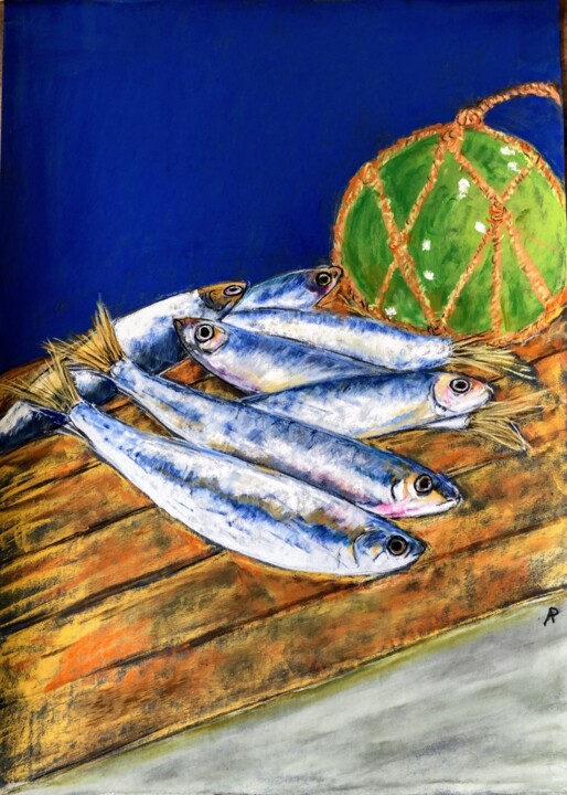 Рисунок под названием "Sardines de Concarn…" - Philippe Allier, Подлинное произведение искусства, Пастель