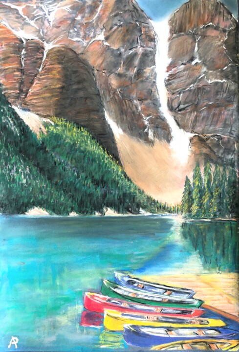 Dessin intitulée "Lac Louise au Canad…" par Philippe Allier, Œuvre d'art originale, Pastel