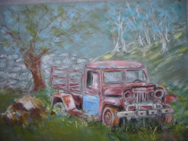 Dessin intitulée "Le camion rouillé" par Philippe Allier, Œuvre d'art originale