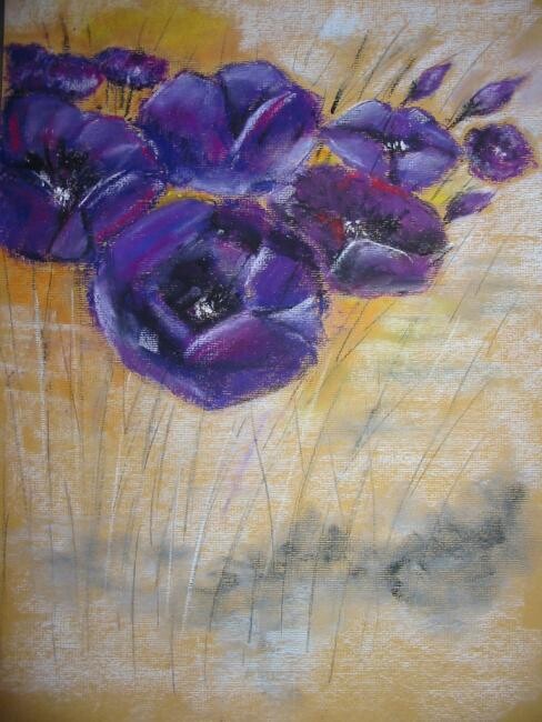 Dessin intitulée "Pavots violets d'ap…" par Philippe Allier, Œuvre d'art originale
