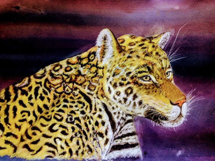 Dessin intitulée "Un jaguar." par Philippe Allier, Œuvre d'art originale, Pastel
