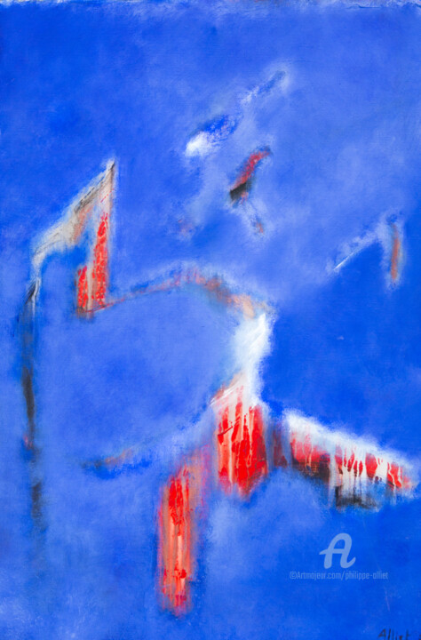 Peinture intitulée "Abstraction bleue 0…" par Philippe Alliet, Œuvre d'art originale, Huile Monté sur Châssis en bois