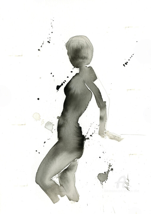 Dibujo titulada "Silhouette instanta…" por Philippe Alliet, Obra de arte original, Tinta Montado en Cartulina