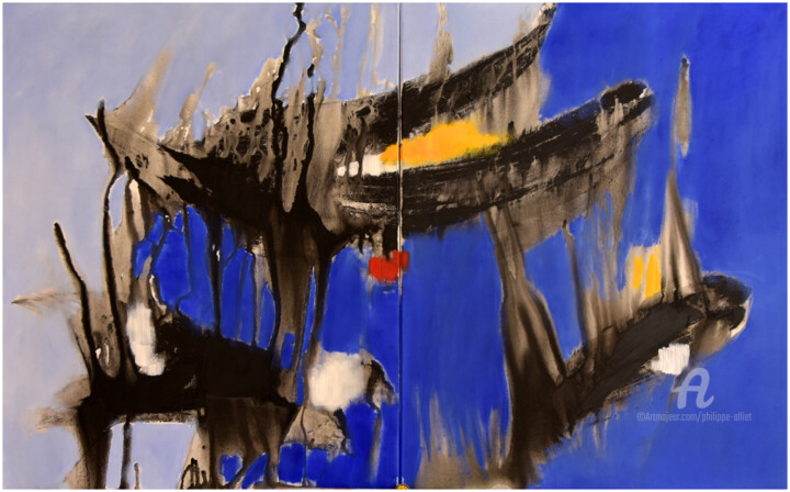 Pintura titulada "Diptyque bleu" por Philippe Alliet, Obra de arte original, Oleo