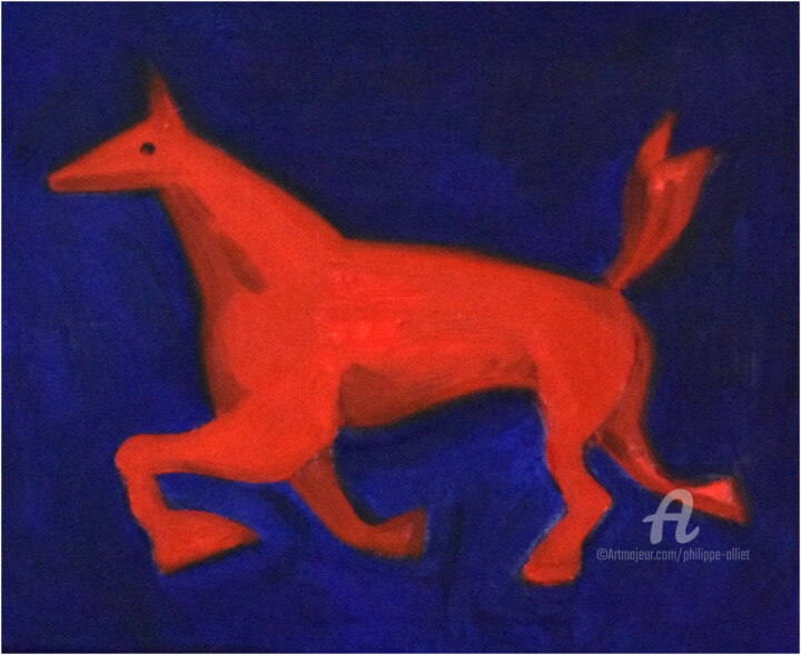 Malerei mit dem Titel "Der Reiter war blau…" von Philippe Alliet, Original-Kunstwerk, Öl