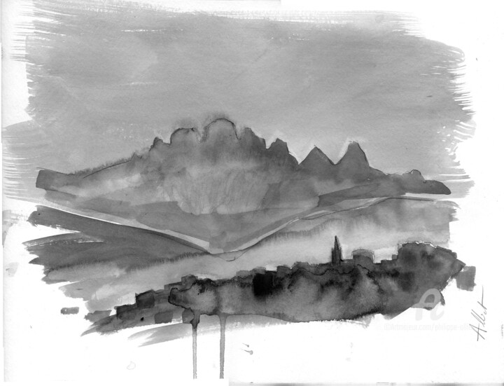 Drawing titled "Corsica 0003" by Philippe Alliet, Original Artwork, Ink Mounted on Cardboard