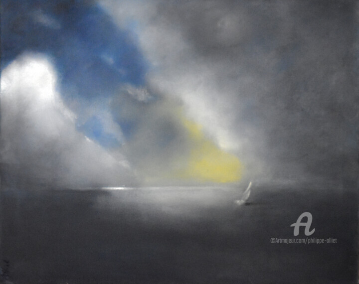 Painting titled "Voilier dans l'orage" by Philippe Alliet, Original Artwork, Oil Mounted on Wood Stretcher frame