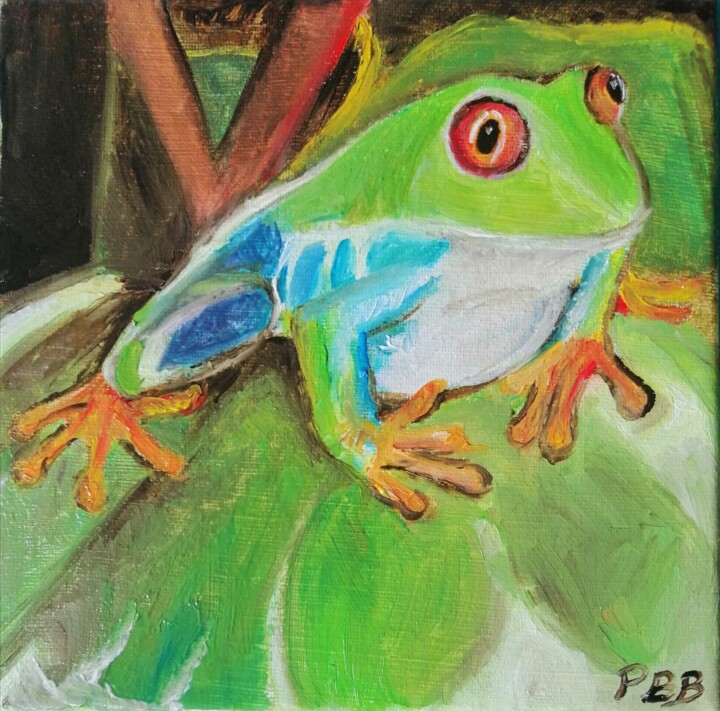 Painting titled "la grenouille verte…" by Philippe Bayle (chatinspire), Original Artwork, Oil Mounted on Wood Stretcher frame