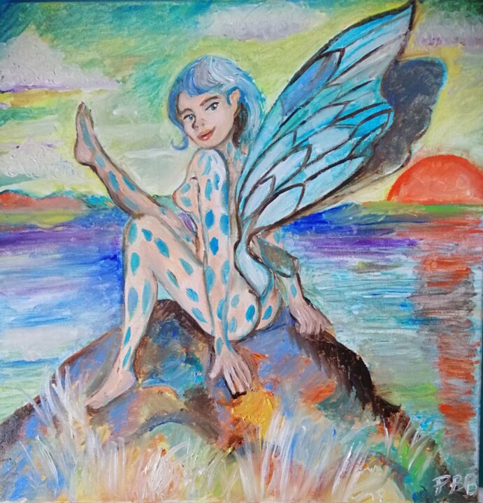 Peinture intitulée "La fée bleue" par Philippe Bayle (chatinspire), Œuvre d'art originale, Huile Monté sur Châssis en bois