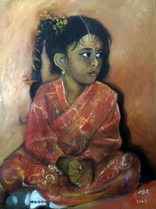 Pintura intitulada "la jeune fille indi…" por Philippe Bayle (chatinspire), Obras de arte originais, Óleo Montado em Armação…
