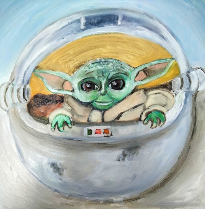 Peinture intitulée "baby yoda" par Philippe Bayle (chatinspire), Œuvre d'art originale, Huile