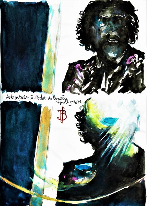 Malarstwo zatytułowany „" Autoportrait à l'…” autorstwa Philippe Brobeck, Oryginalna praca, Akwarela