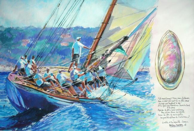 Peinture intitulée "le voilier et la co…" par Philippe Brobeck, Œuvre d'art originale, Gouache