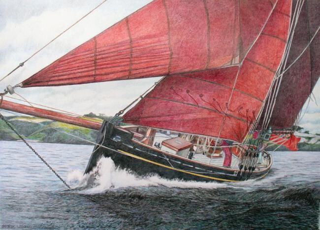 Painting titled ""la voile rouge"" by Philippe Brobeck, Original Artwork, Other