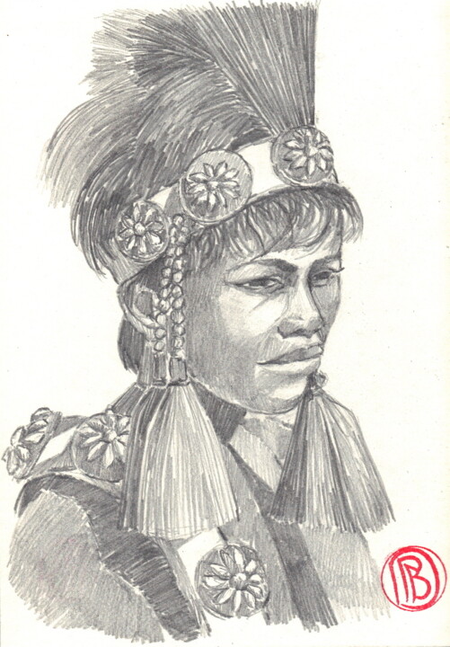 Drawing titled ""Jeune Tahitien en…" by Philippe Brobeck, Original Artwork, Pencil