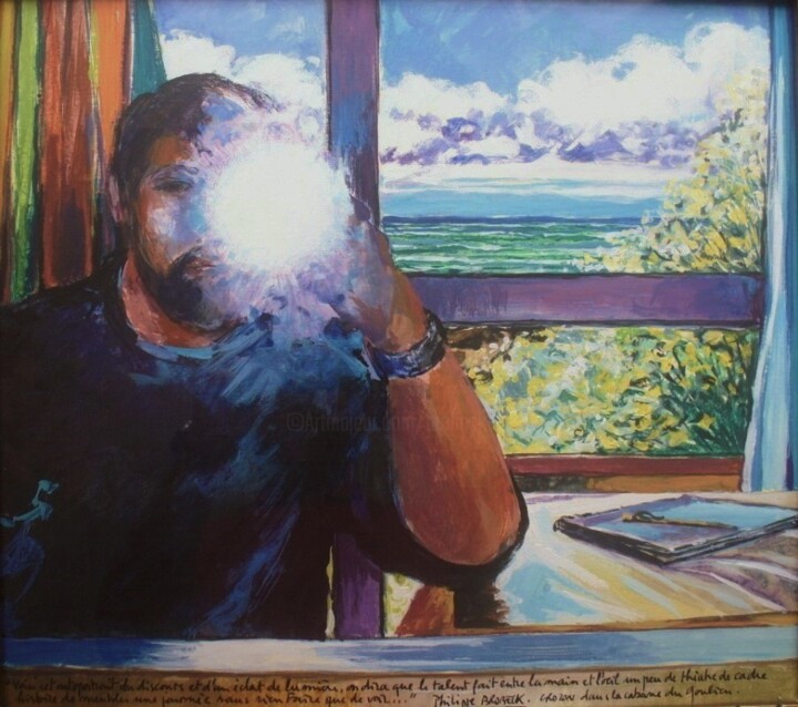 Картина под названием "Autoportrait à l ec…" - Philippe Brobeck, Подлинное произведение искусства, Гуашь