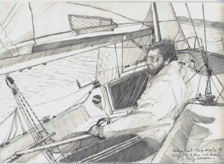 Dessin intitulée "Autoportrait à la b…" par Philippe Brobeck, Œuvre d'art originale, Graphite