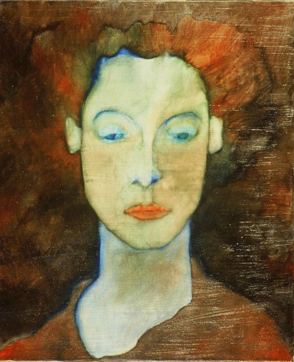 Painting titled "les yeux verts" by Philippe Butto, Original Artwork, Oil