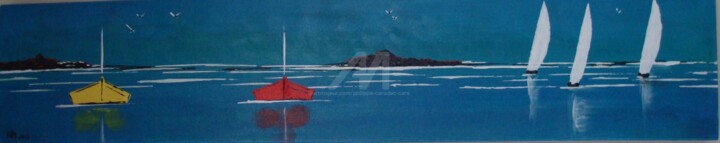 Peinture intitulée "BARQUES BLEUES" par Caradec Philippe (CARA), Œuvre d'art originale, Huile
