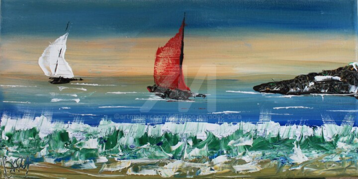 Painting titled ""VOILE ROUGE" by Caradec Philippe (CARA), Original Artwork, Oil